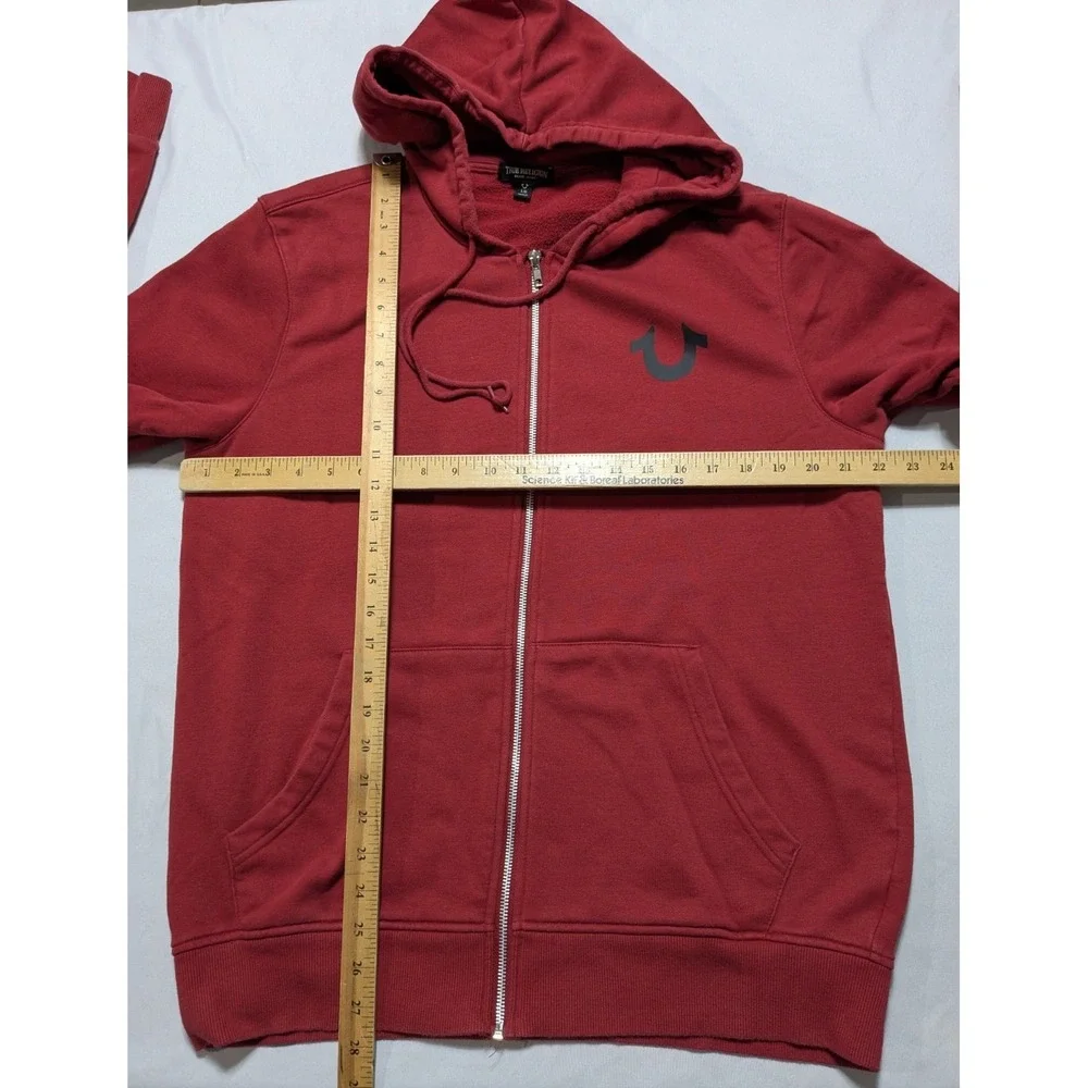 True Religion Buddha Hoodie - Men Large Burgundy Zip‎ Double-Sided